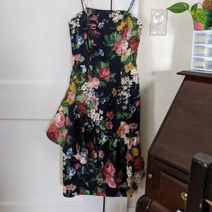 Cotton floral asymmetrical cocktail dress, small